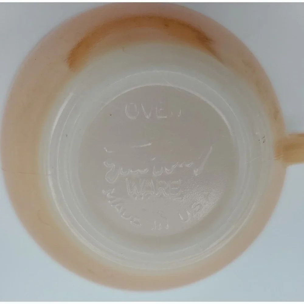 Vintage Fire King‎ Ware Lusterware Milk Glass Peach 3-Band Orange Coffee Tea Cup